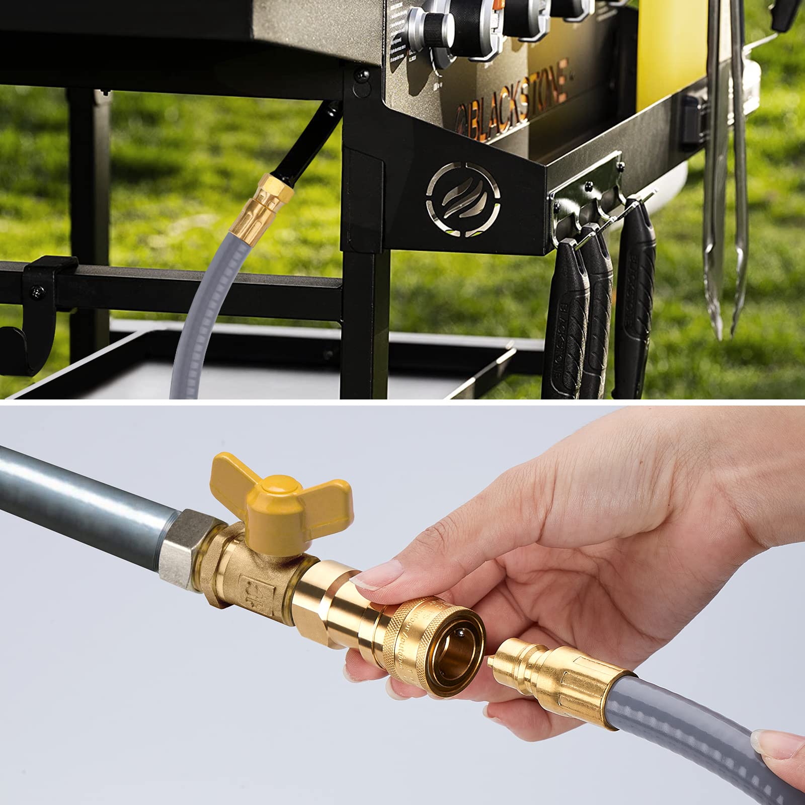 WADEO outdoor griddle hooked to home gas line in lifestyle setting for fuel convenience