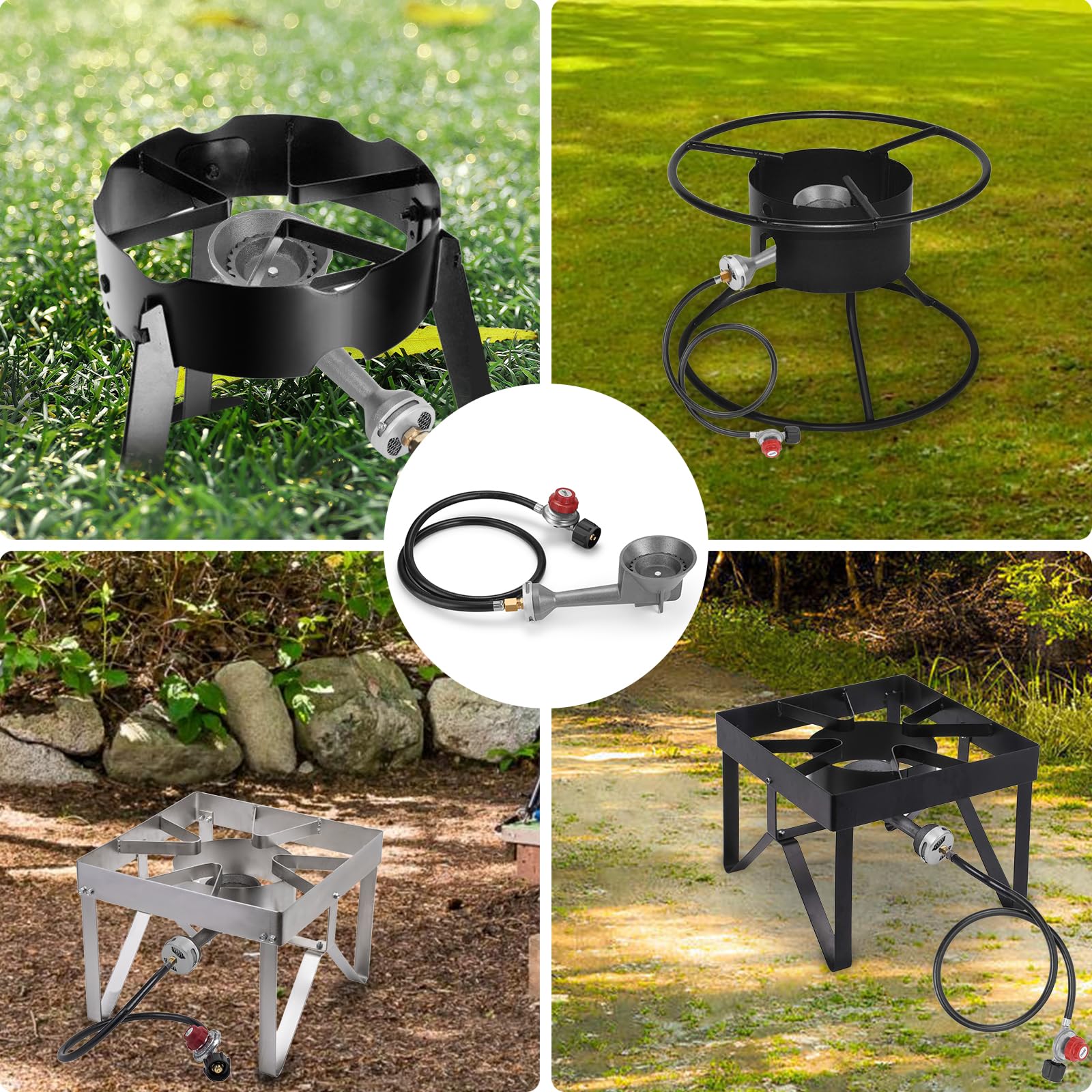 WADEO turkey fryer setup with burner beneath pot showing high-BTU outdoor frying capability