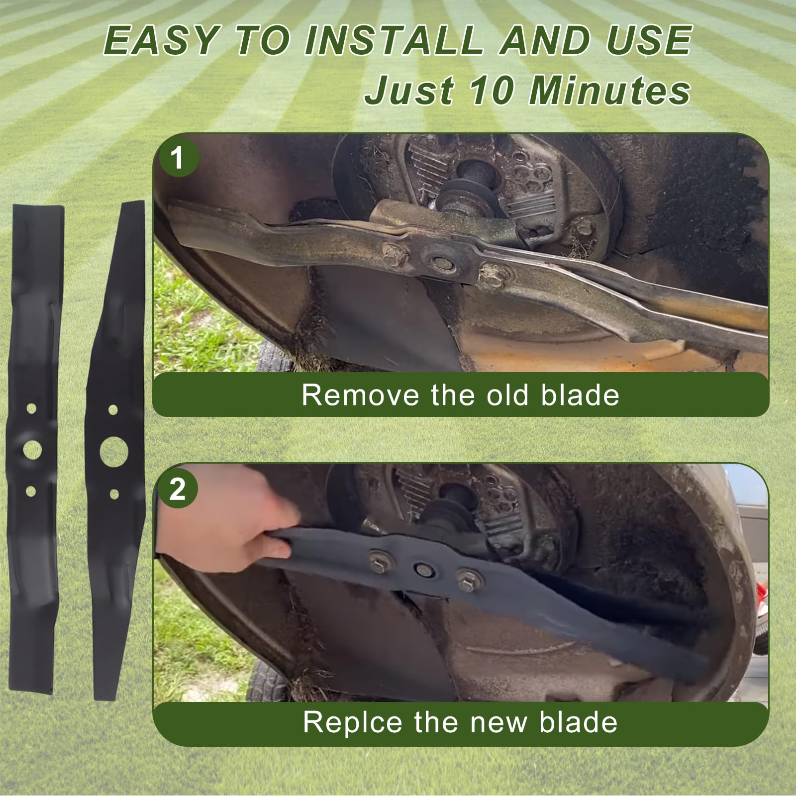 Wadoy blades installed on mower deck demonstrating balanced, even cutting
