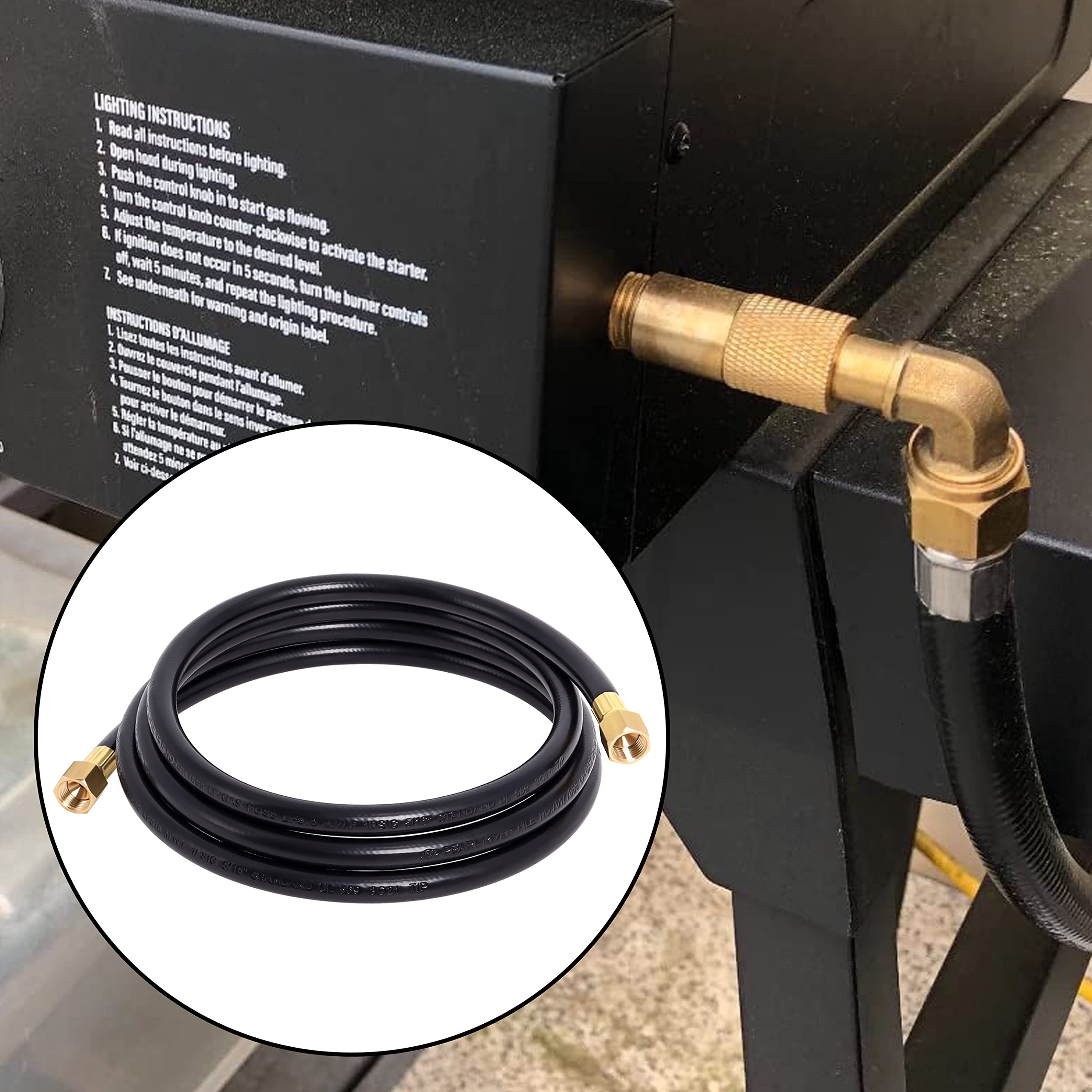 Wadoy hose connected to grill regulator in use, easy appliance hookup