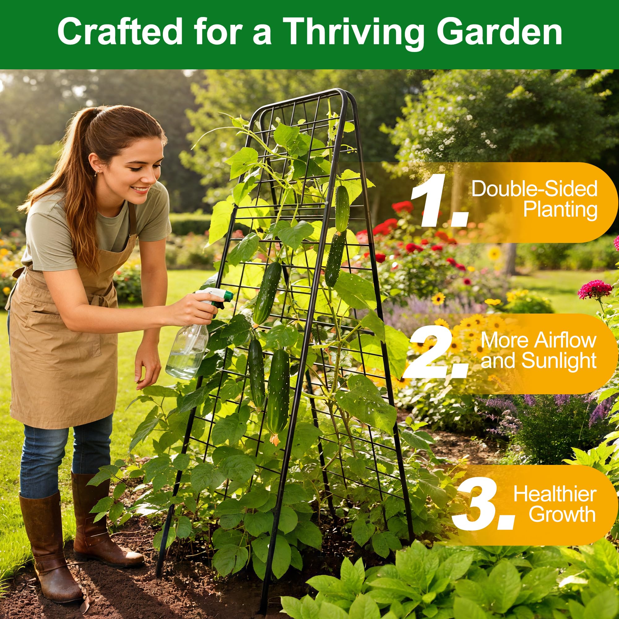WAENLIR trellis supporting cucumbers with included clips for guided growth
