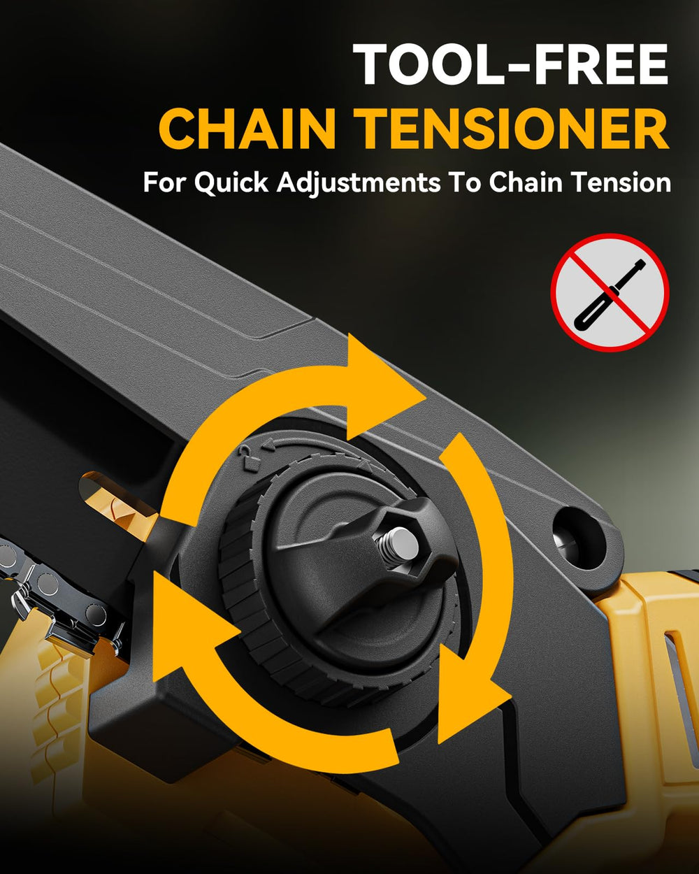 waitiey close-up of tool-free chain tensioner for fast maintenance