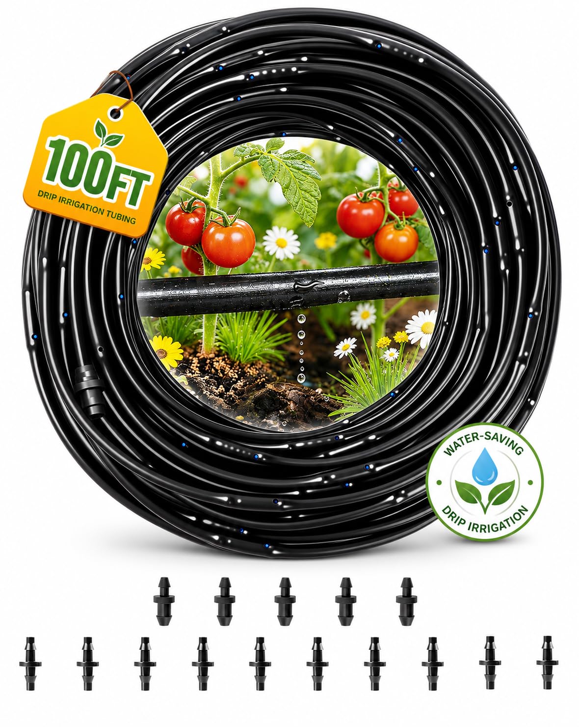 WAIWL front view of 100FT drip tubing kit showing complete components