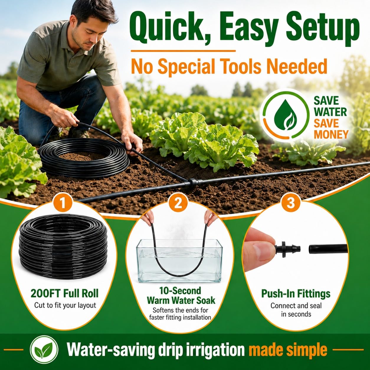 WAIWL dripline on greenhouse bench delivering steady moisture to seedlings