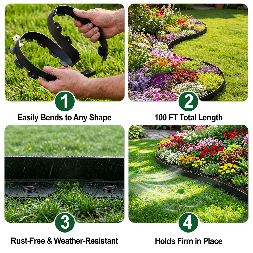 WAIWL edging unrolled along a curved flower bed showing quick DIY installation benefit