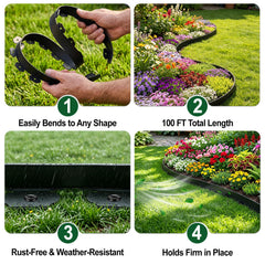 WAIWL edging unrolled along a curved flower bed showing quick DIY installation benefit