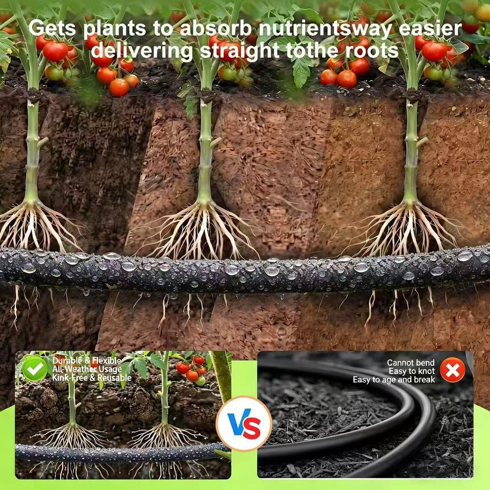 WAIWL soaker hose laid through vegetable bed providing direct root watering