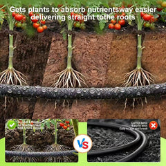 WAIWL soaker hose laid through vegetable bed providing direct root watering