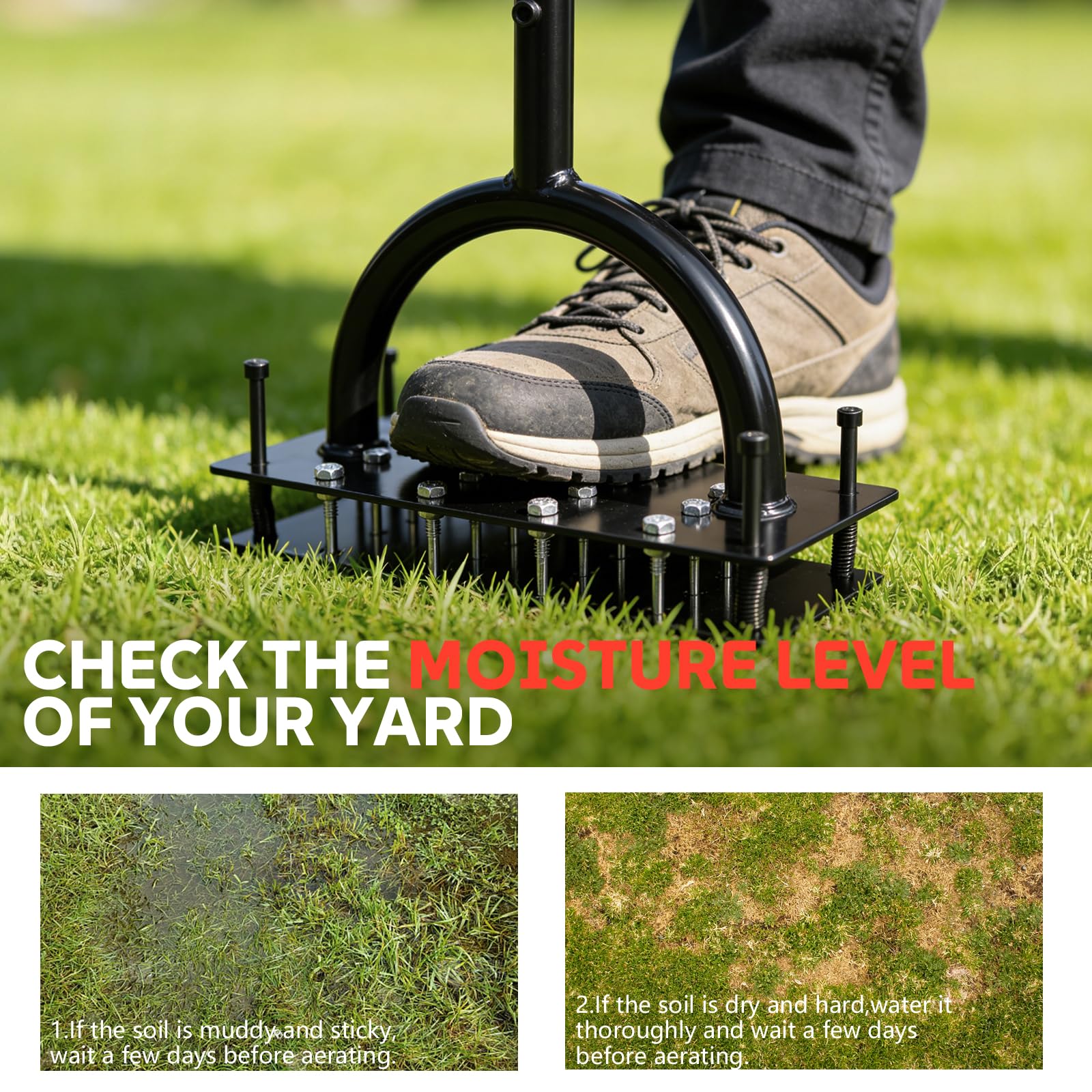 Wakuka aerator in use on a turf area demonstrating quick aeration and less effort