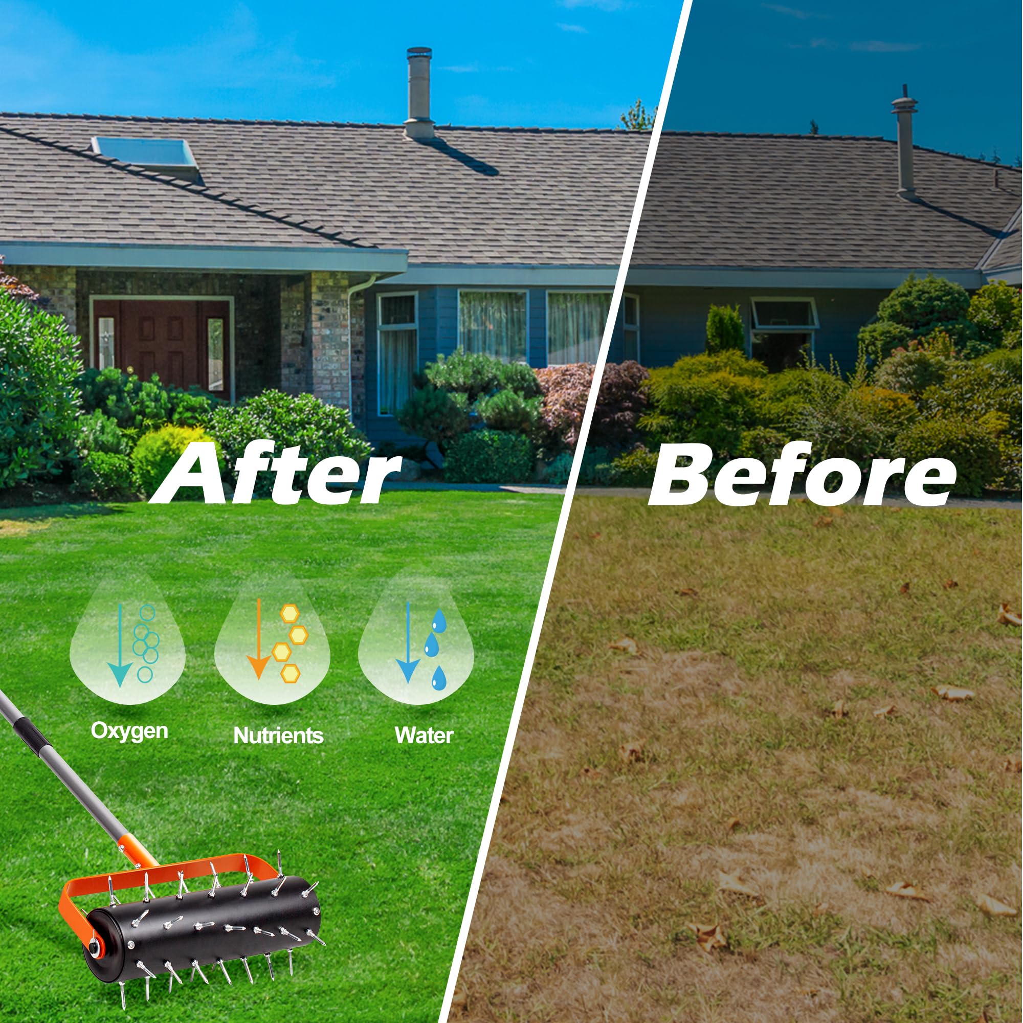 Walensee aerator staged in garden setting showing improved turf appearance benefit