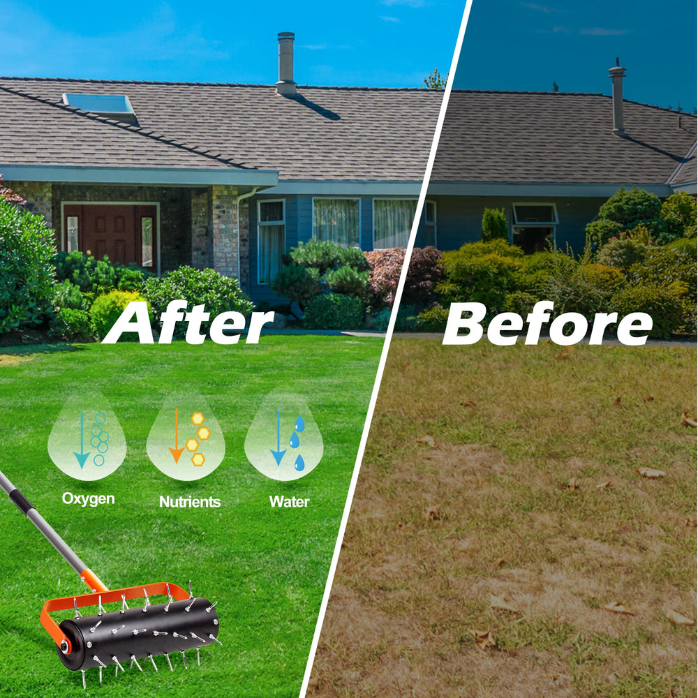 Walensee aerator staged in garden setting showing improved turf appearance benefit