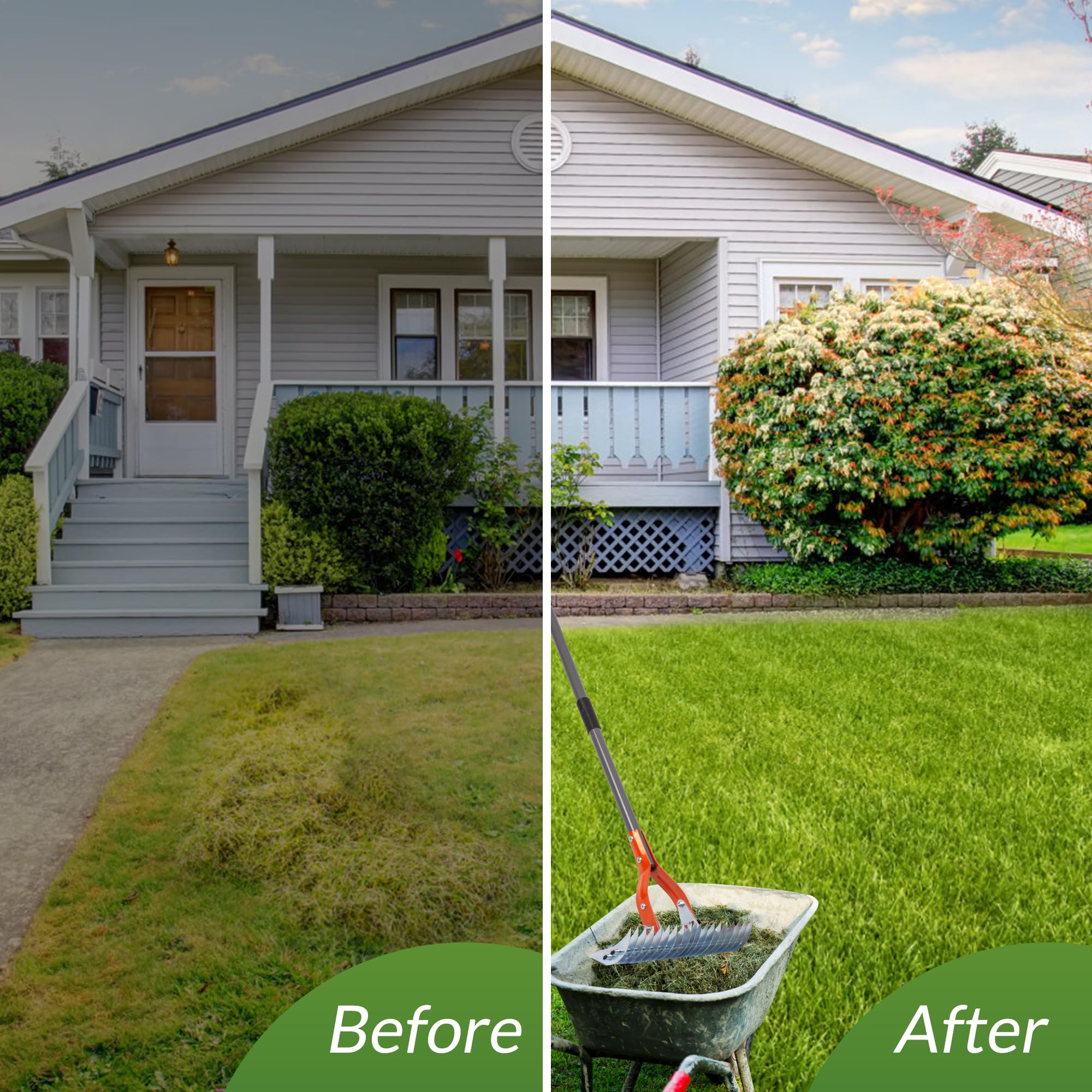 Walensee lifestyle scene of homeowner using rake for tidy seasonal cleanup