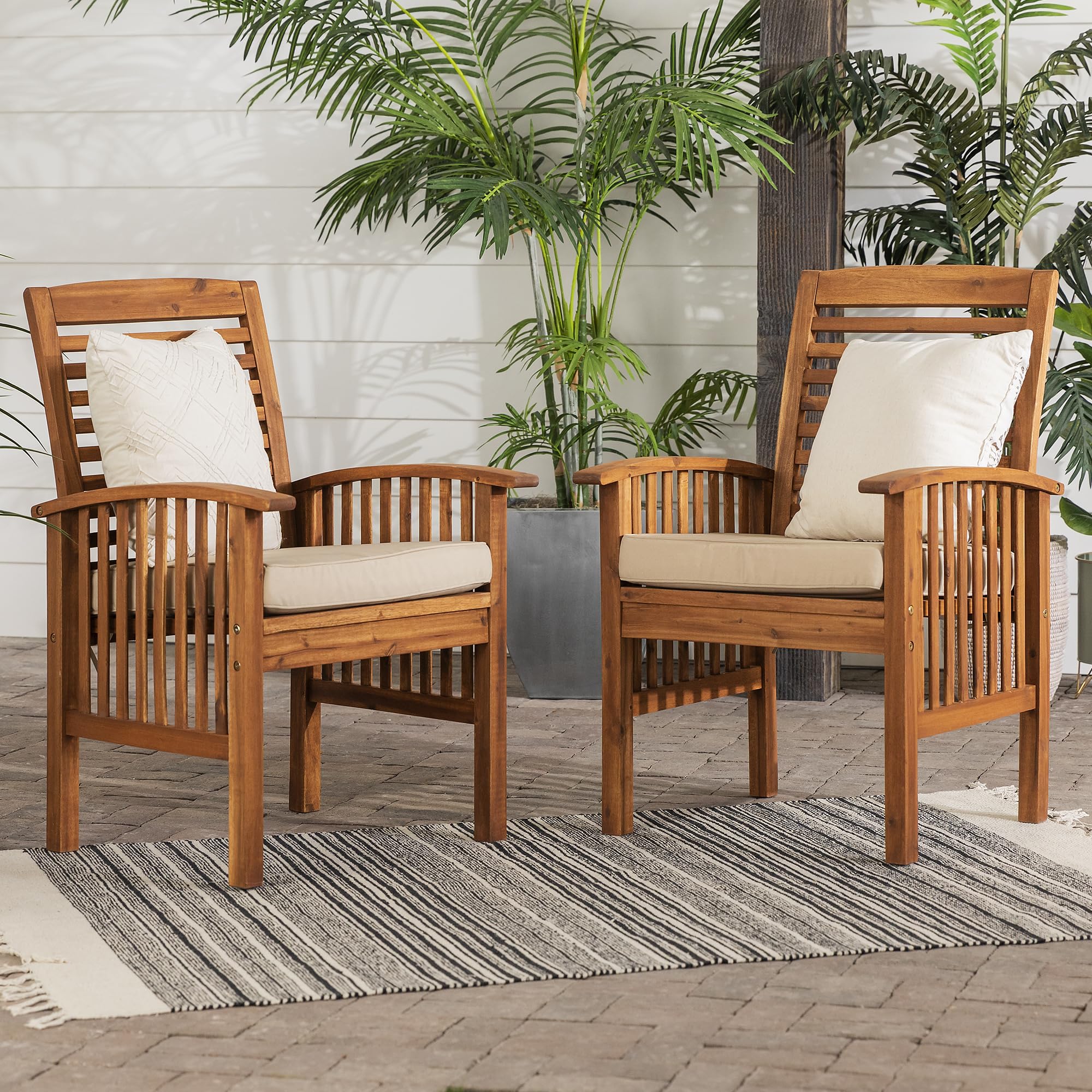 Walker Edison side profile highlighting chair depth and slatted back for comfort