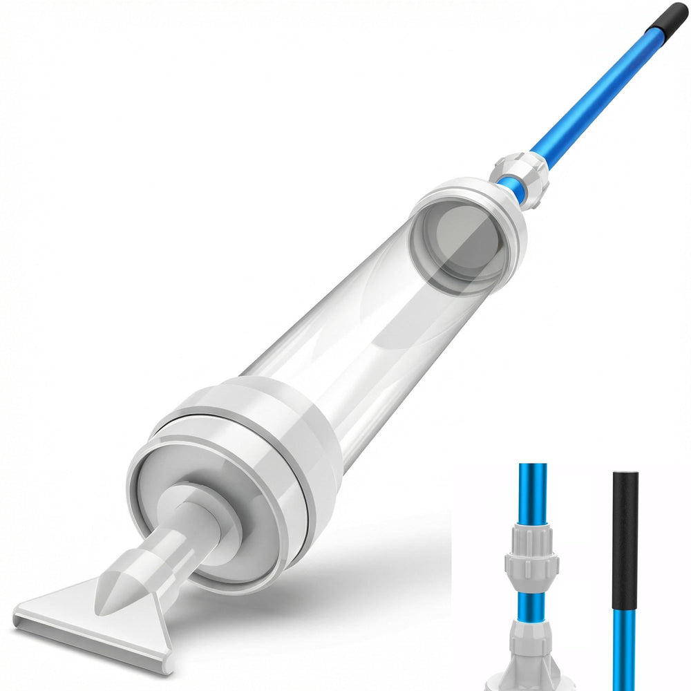 Wallace Forge spa vacuum front view showing compact handheld design and benefit of portability
