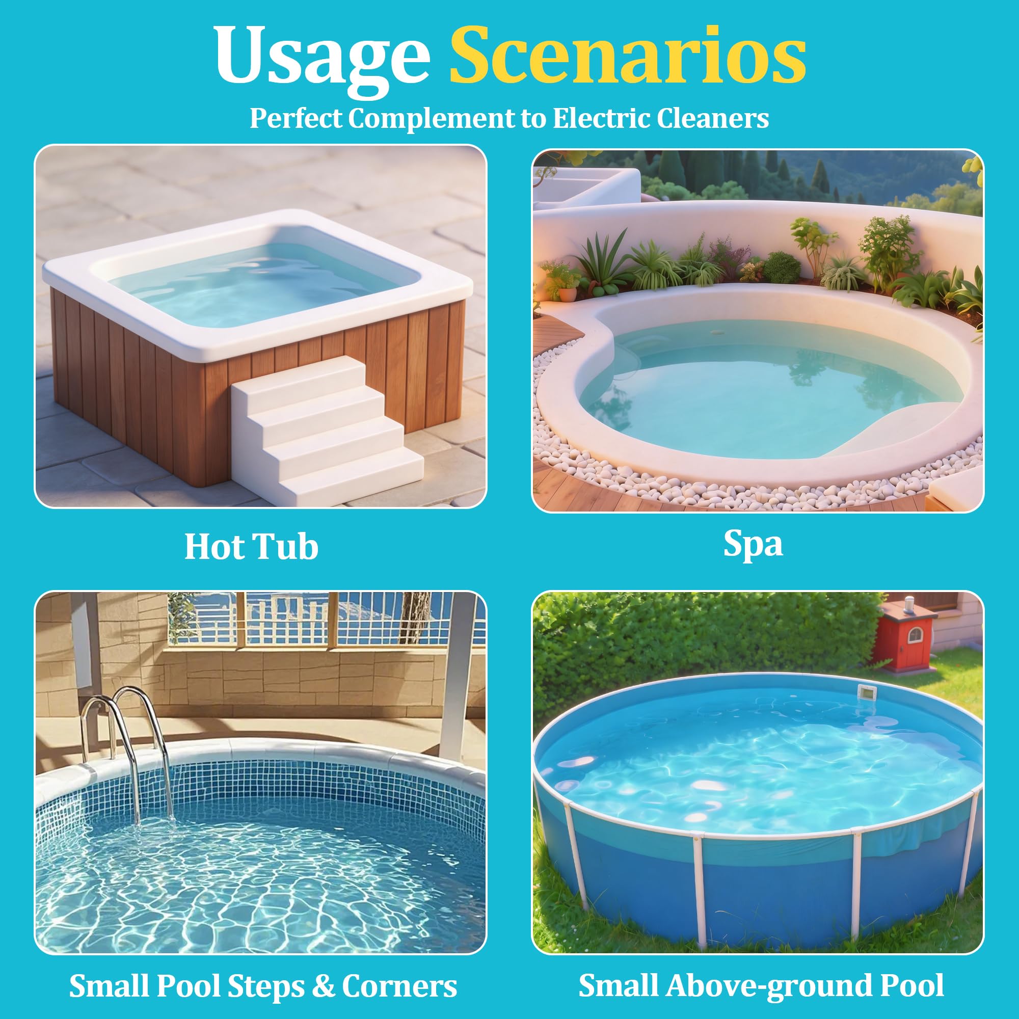 Wallace Forge in backyard spa setting showing benefit of quiet cordless cleaning