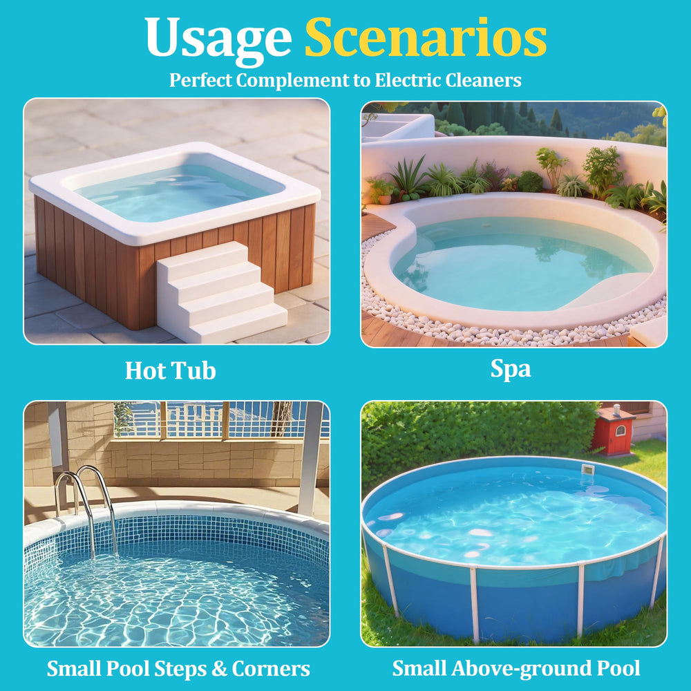 Wallace Forge in backyard spa setting showing benefit of quiet cordless cleaning