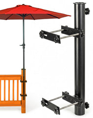 Walrkaur front view of black stainless steel deck umbrella mount showing compact design and durability