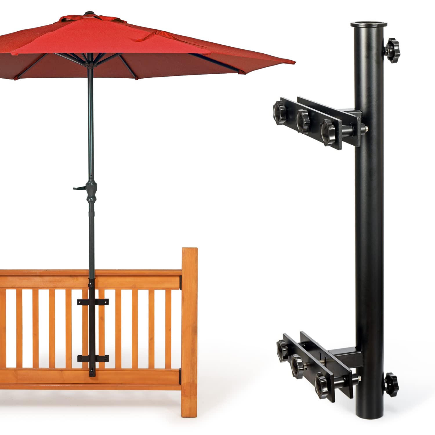 Walrkaur front view of grille-black umbrella mount showing sturdy frame and space saving