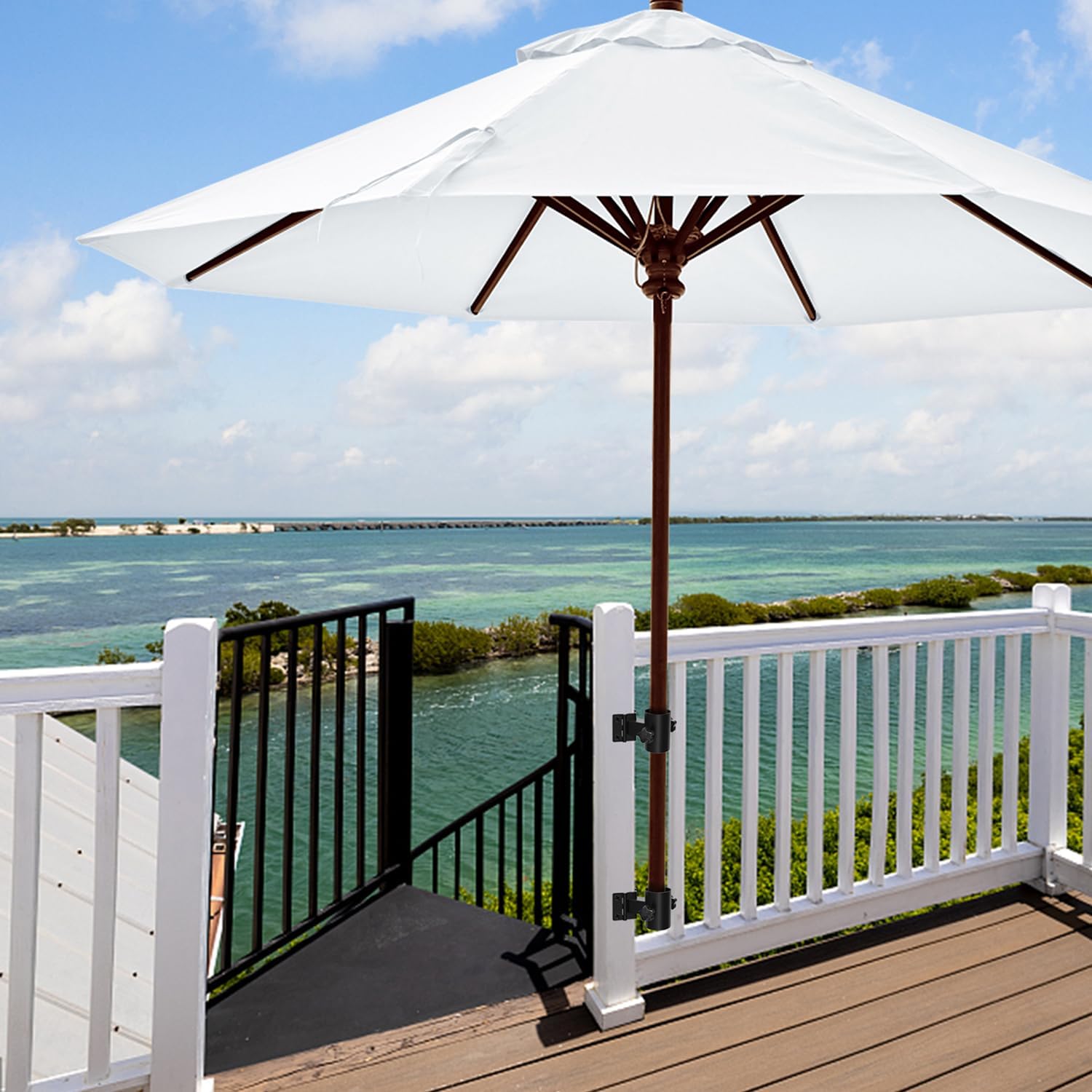 Walrkaur lifestyle patio setting with umbrella demonstrating clean aesthetic benefit