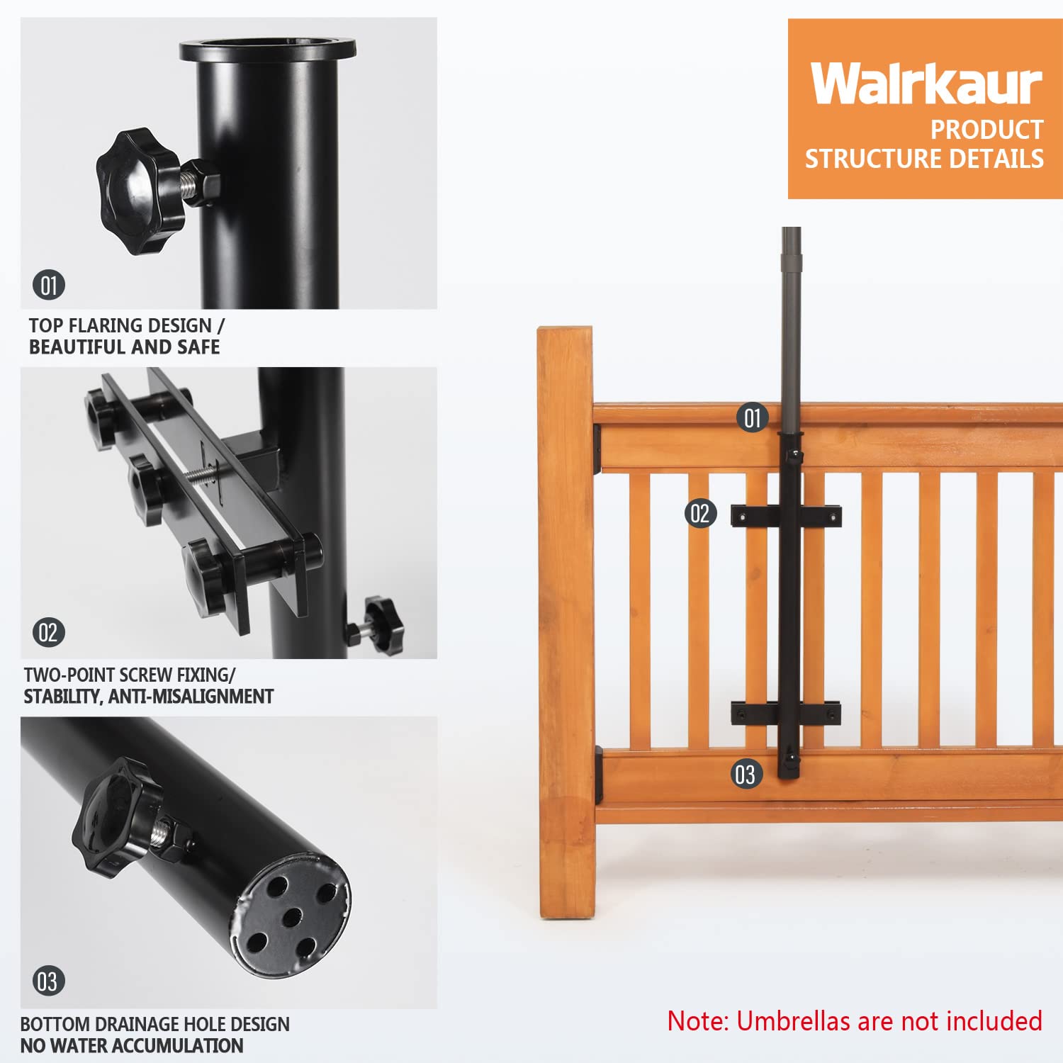 Walrkaur mounted on a horizontal deck rail demonstrating easy clamp installation
