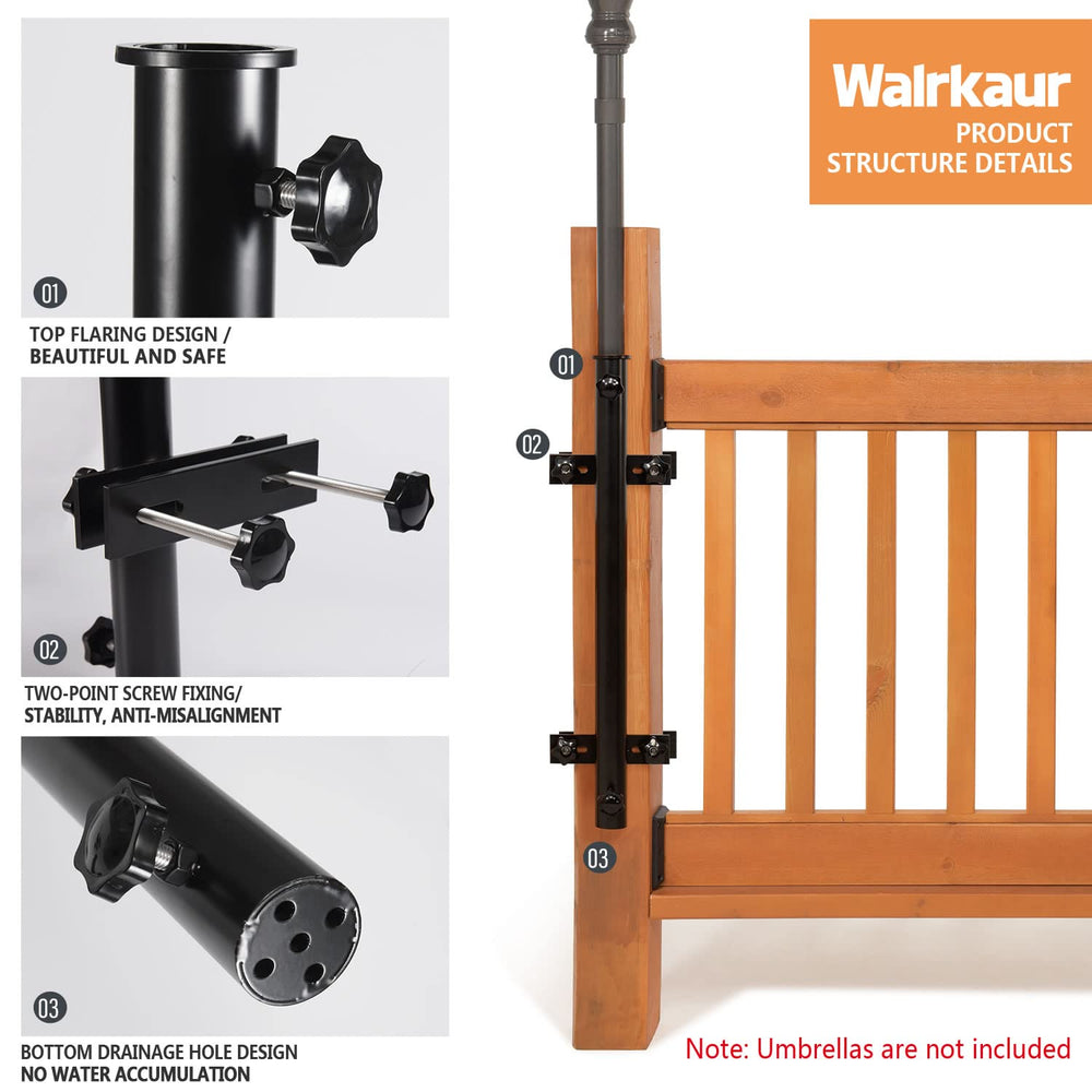 Walrkaur side profile clamp attached to a railing demonstrating secure mounting and adjustability