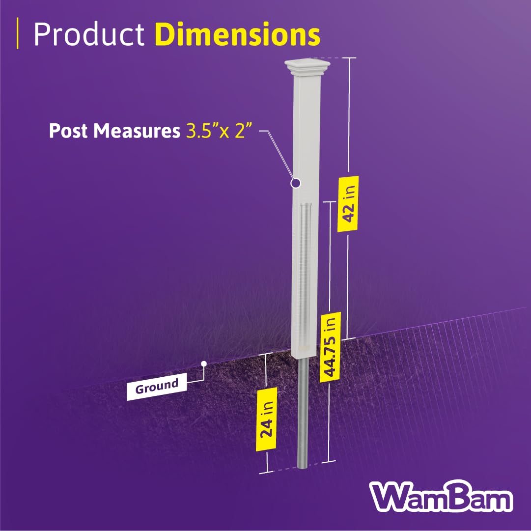WamBam post next to measuring scale illustrating accurate 3.5ft height for planning