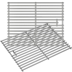Wanchao front view of two 17 inch stainless steel grates showing sturdy construction and even heat benefit