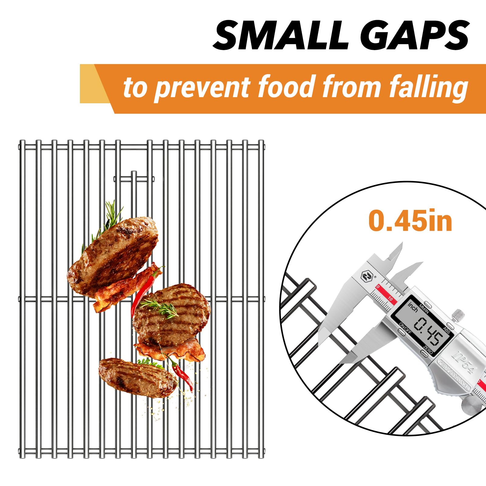 Wanchao detail of seared steak showing grate marks and efficient heat transfer benefit