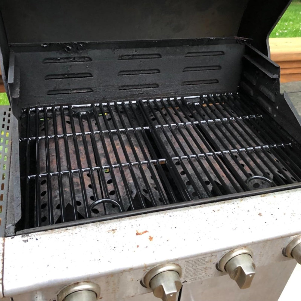Wanchao grates installed on backyard grill demonstrating pro-style marks and cooking reliability benefit