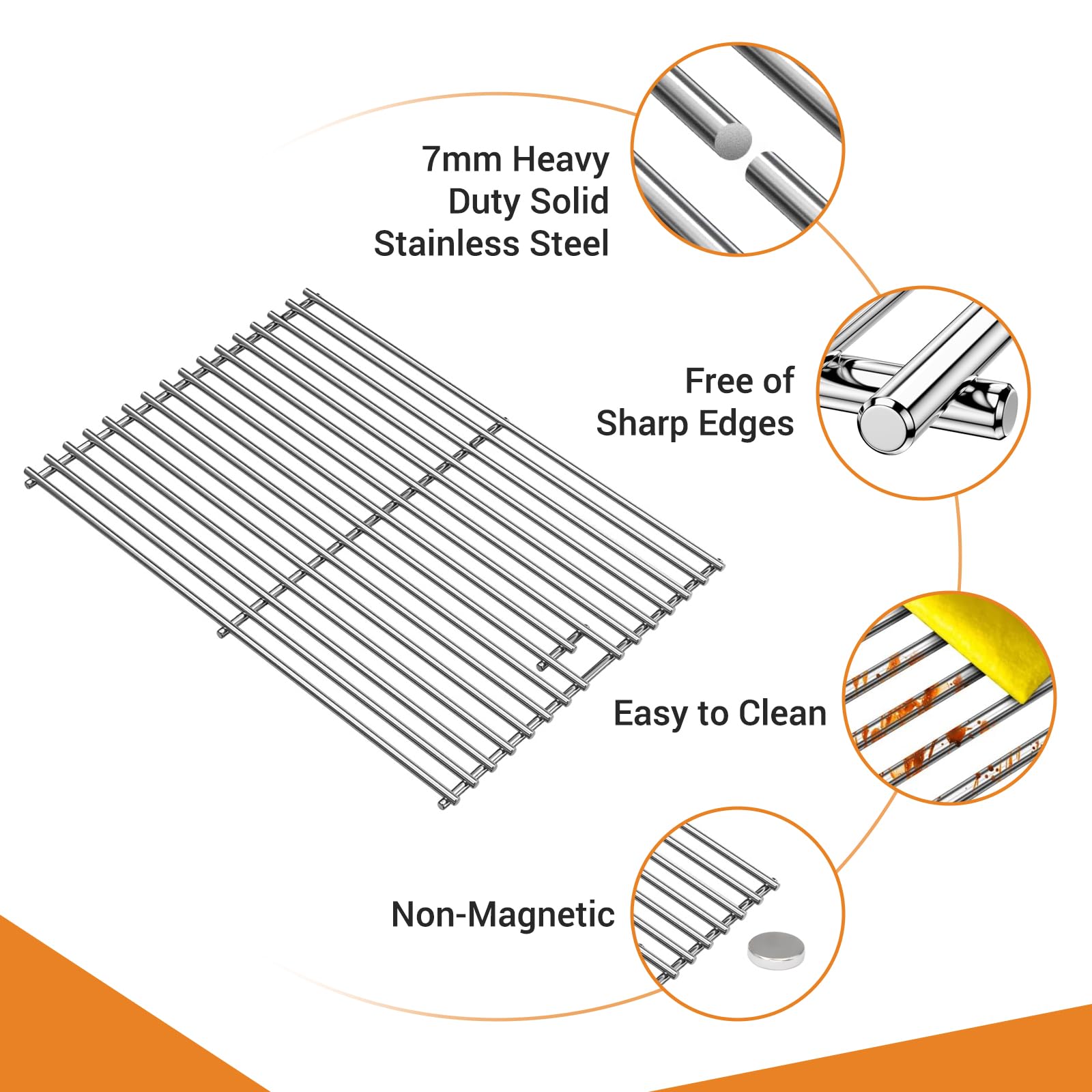 Wanchao grate beside hand for scale showing 17x13.2 inch size and easy replacement benefit