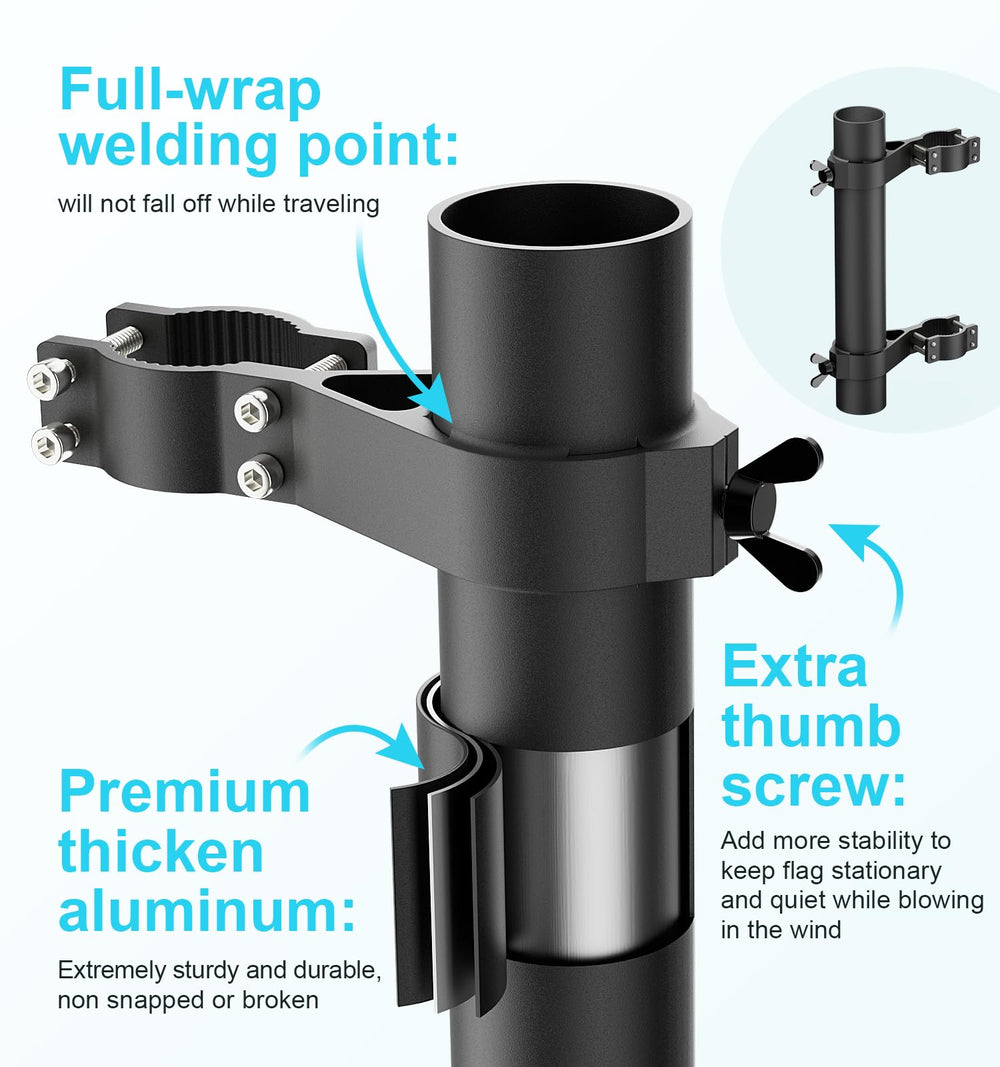 WanDwel next to flag pole showing size and compatible pole diameters