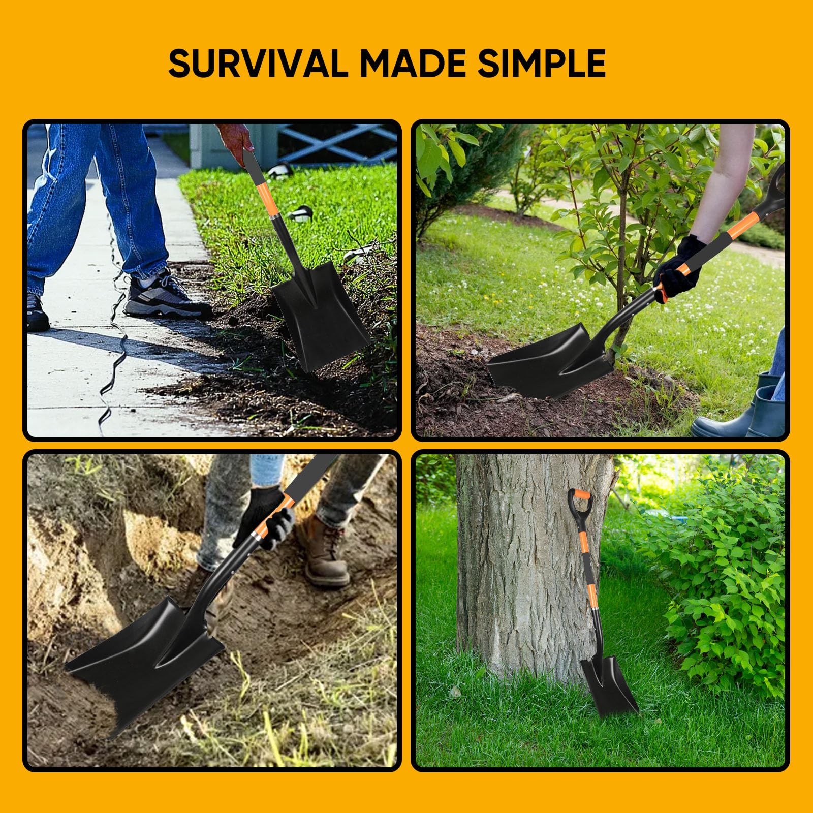 wangyanhao shovel standing beside a yard stake showing 41-inch length and reach