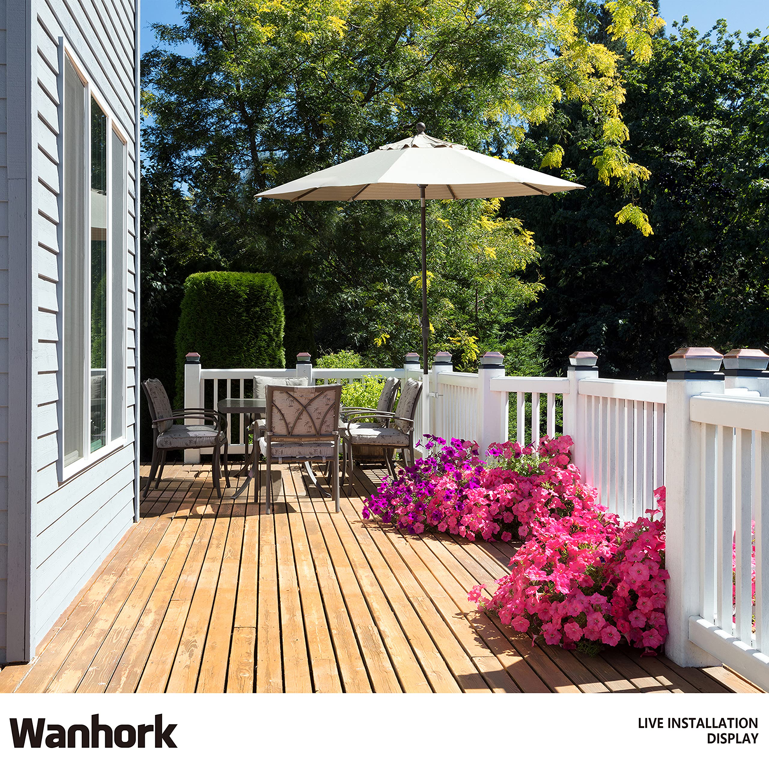 Wanhork lifestyle balcony setup showing space-saving umbrella anchoring benefit
