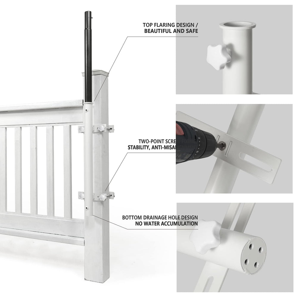 Wanhork mounted on railing with umbrella in use showing secure hold