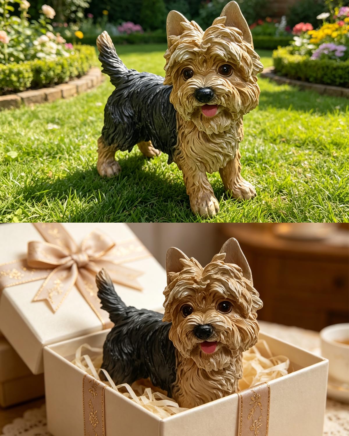 WANLIAN Yorkie staged in patio garden adding friendly outdoor accent