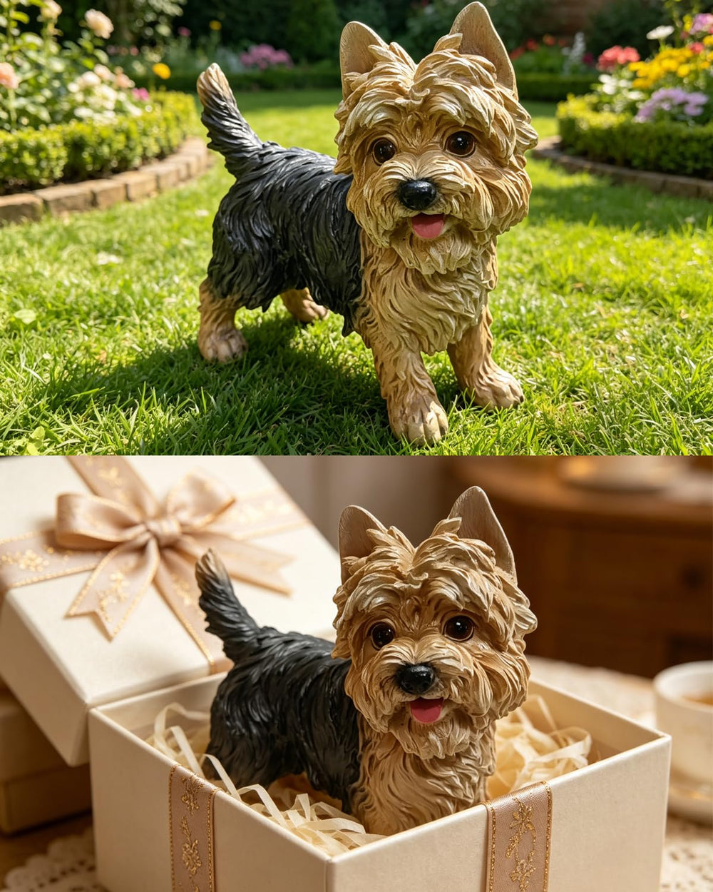 WANLIAN Yorkie staged in patio garden adding friendly outdoor accent