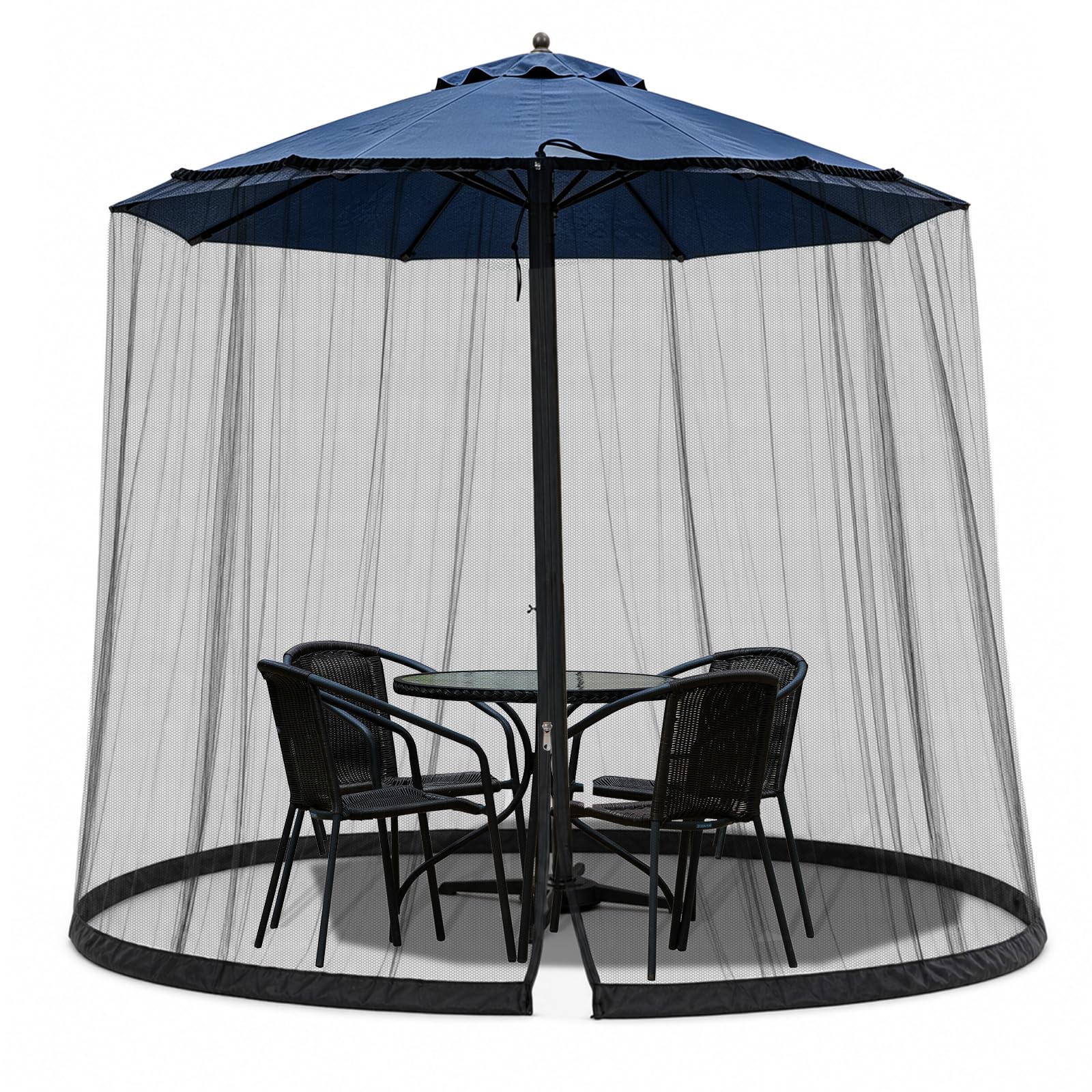 WANRU front view of net on patio umbrella showing full coverage and comfort