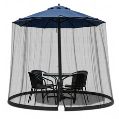 WANRU front view of net on patio umbrella showing full coverage and comfort