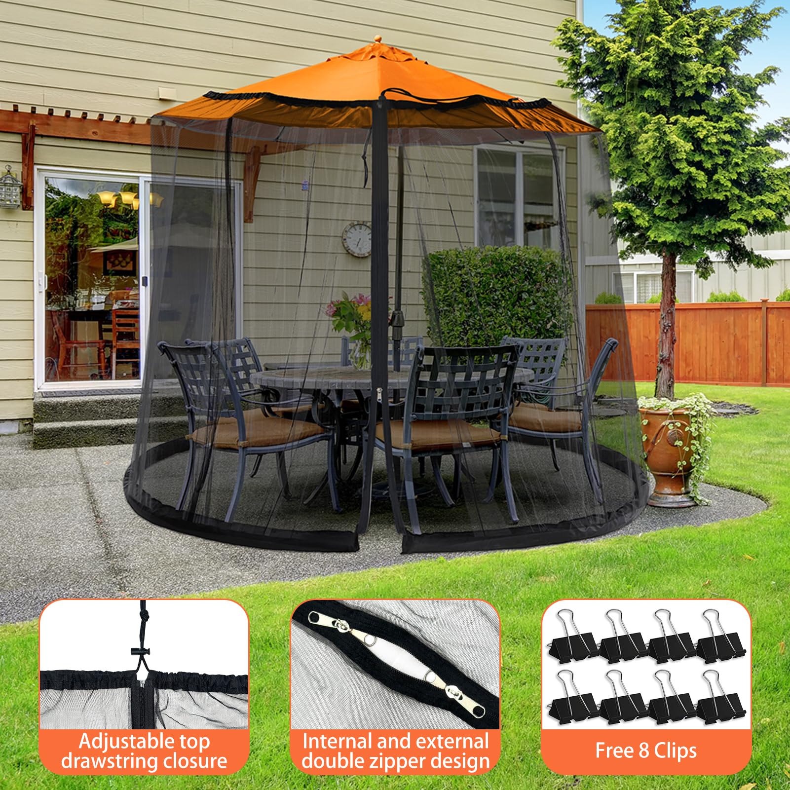 WANRU net in use around table and chairs creating a protected dining space