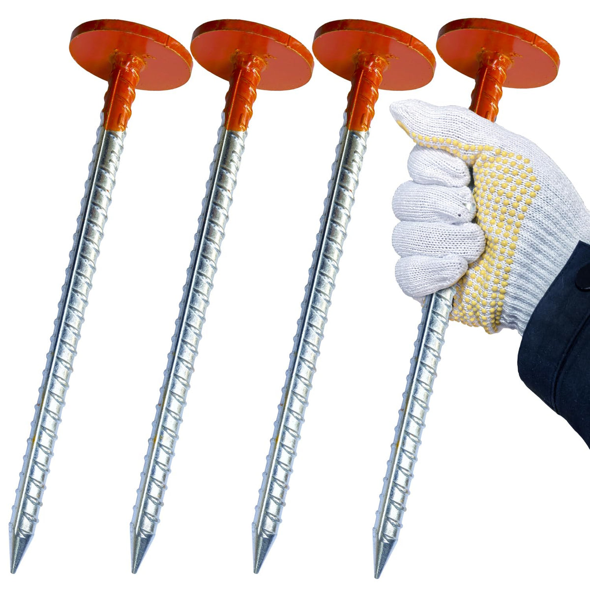 WANSRUYI front view showing four orange rebar stakes and packaging for easy identification