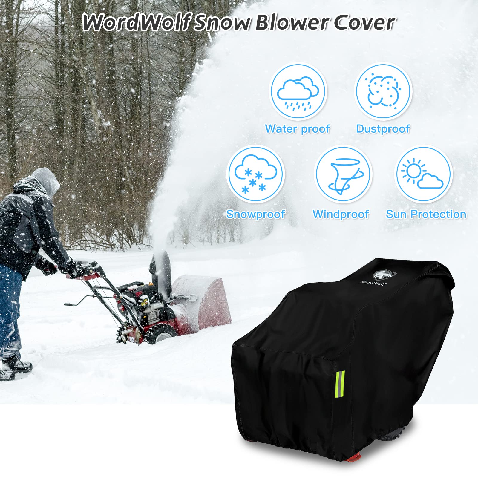 WardWolf covered snow blower in outdoor storage reducing weather damage risk