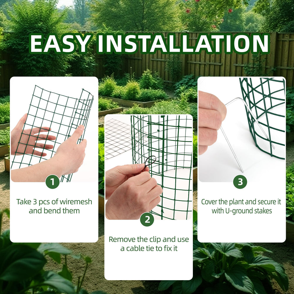 warmfarm plant protector in use around seedlings, shows effective animal barrier