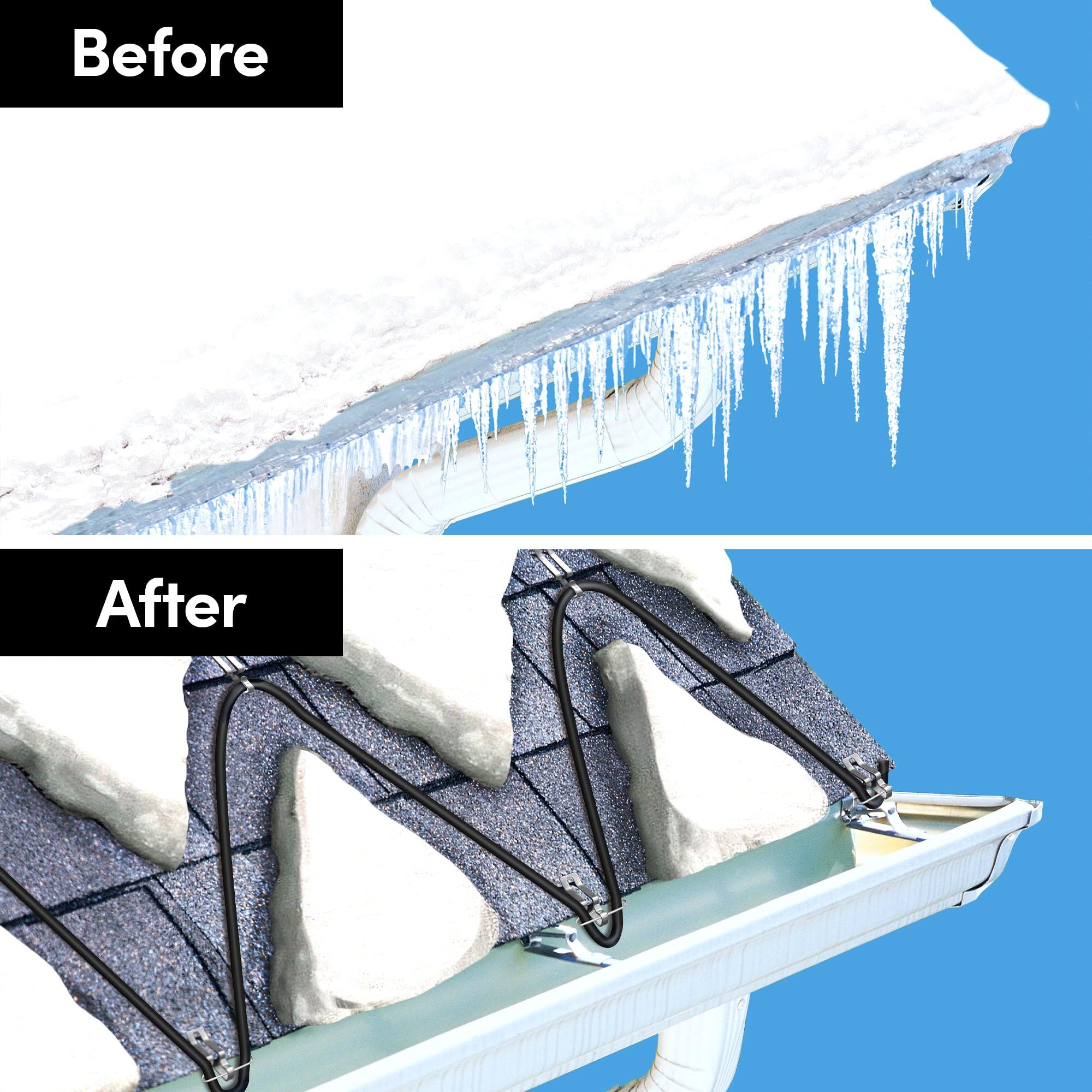 WarmlyYours cable running inside gutter to keep water draining and prevent ice