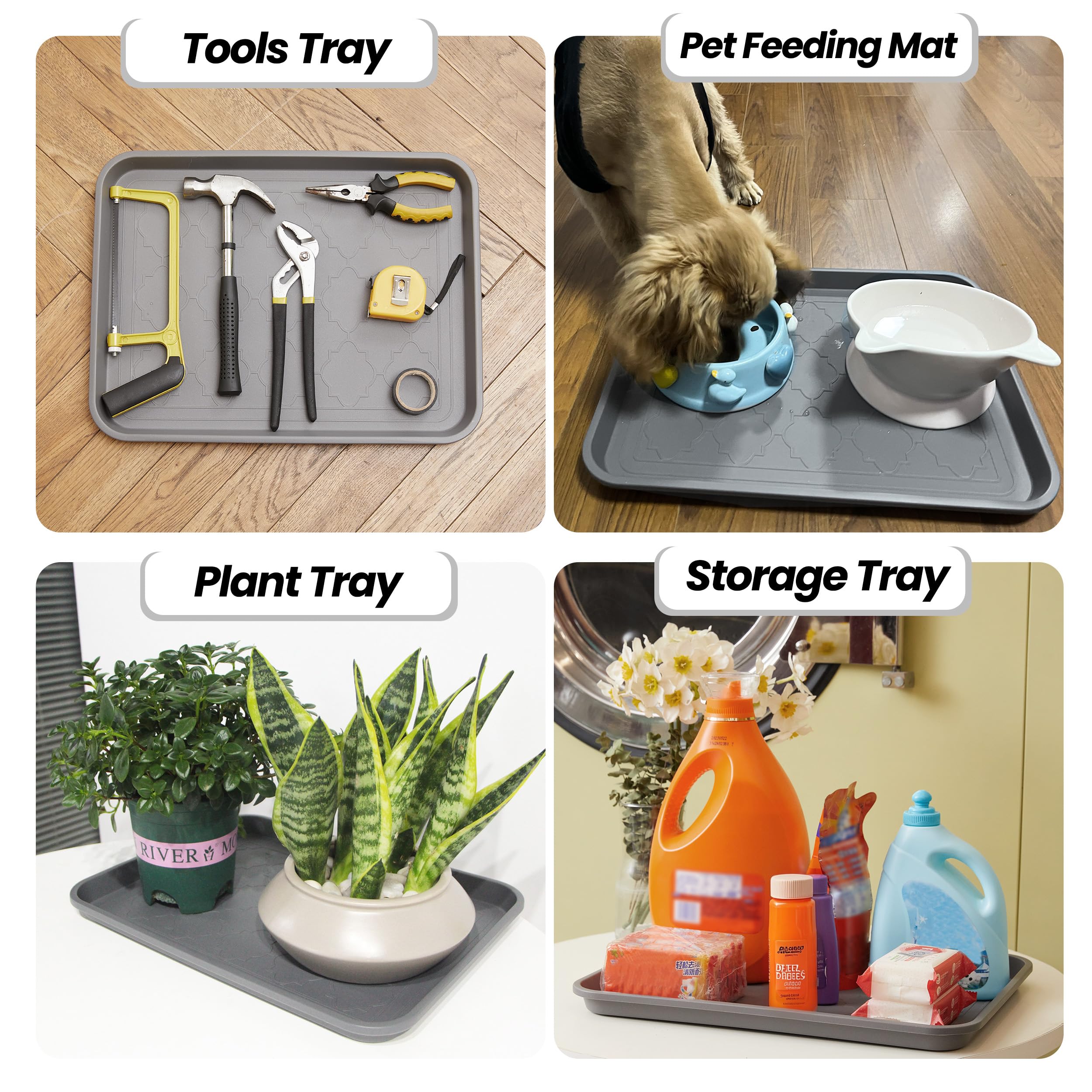 WATANIYA PET tray beside shoe showing 16.7x12.8 inch scale for space planning