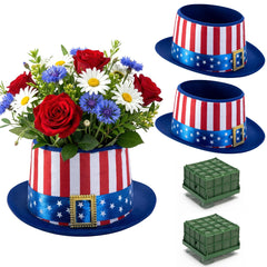 Watayo front view of two patriotic top-hat pots for instant holiday tablescape