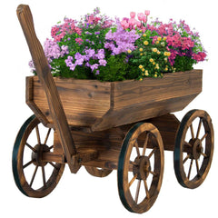 Watbick front view wagon planter showing rustic wood and large planting capacity