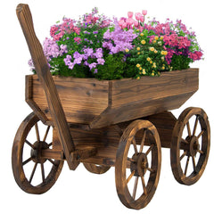 Watbick wagon planter front view showing rustic finish and roomy planting bed benefit