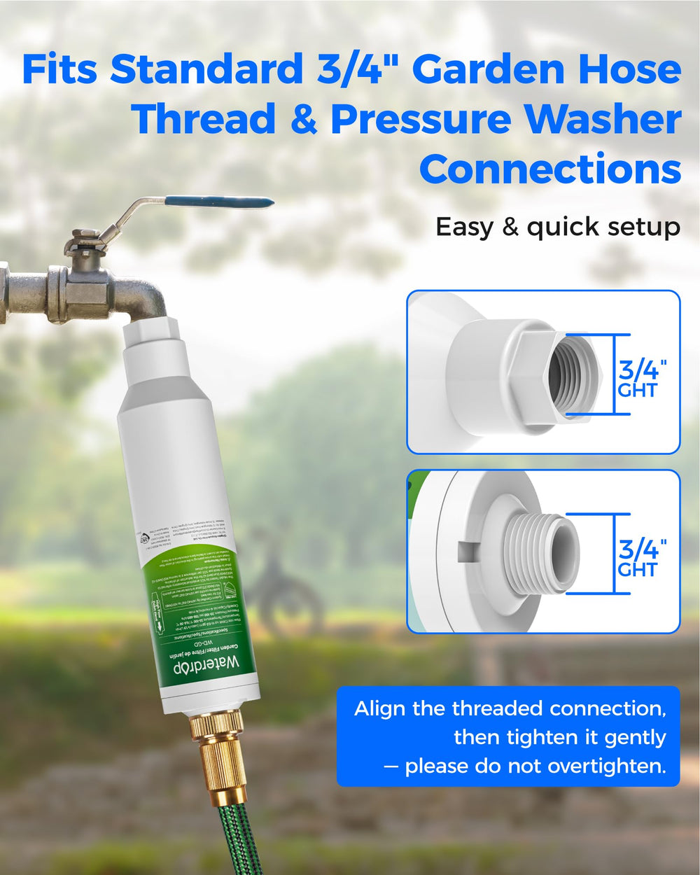 Waterdrop label and NSF/ANSI badge close-up showing certified filtration reassurance for families