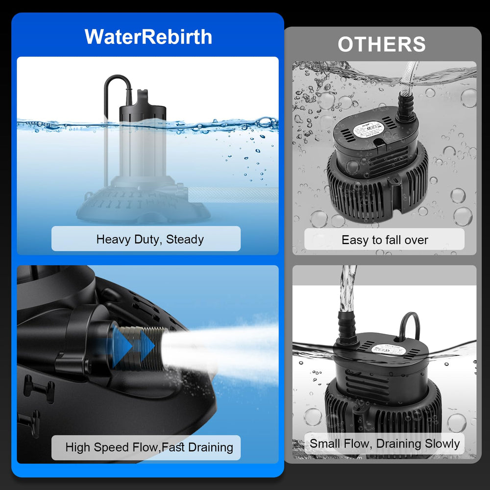 WaterRebirth pump next to a hand for scale demonstrating compact portability