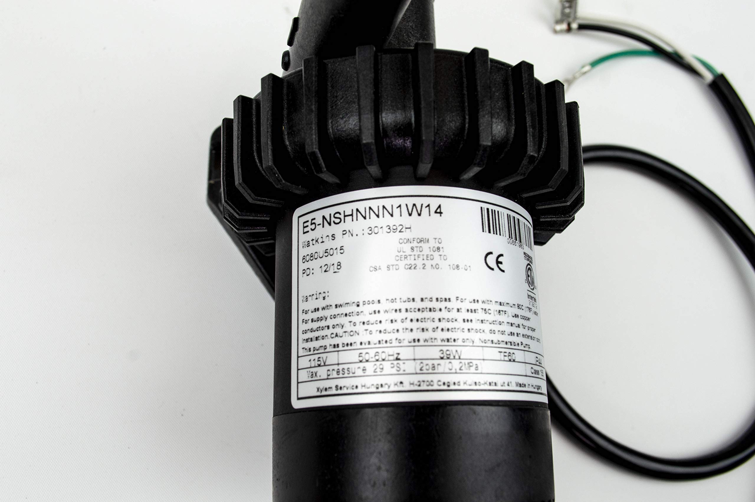 Watkins E5 power cord detail emphasizing plug-ready installation benefit